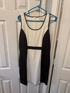 LOFT Brown and Off White Sleeveless Colorblock Sheath Dress